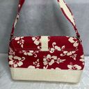 Source Unknown Red Floral Tropical Handbag with Straw Rattan Bottom Lining Medium‎ Sized Photo 5