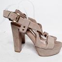 Pour La Victoire  Naella Women’s Size 7.5 Tan Nubuck Leather Platform Heel Sandal Photo 1