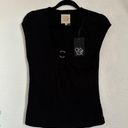 Chaser NEW  Revolve Cut-out V-Neck Short Sleeve Black Ribbed Cotton Blouse Photo 0