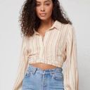 l*space L* Play It Cool Wrap Crop Top in Cream and Tan Women's Size XL Photo 0