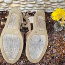 Hot Kiss  SPARKLY GOLD WEDGE HEEL ESPADRILLES Sz 7 with wrap around tie straps. Photo 4