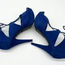 Madden Girl   Womens 8 ICCY Faux Suede Strappy Lace Up Heel Shoes Blue Club Party Photo 4