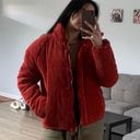 Red Ribbed Bomber Jacket Size M Photo 0