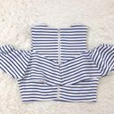 J.O.A. white blue striped croptop cold shoulder Large Photo 2