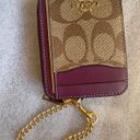 Coach  Khaki Signature Canvas Deep Berry Zip Card Case Photo 4