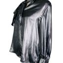 Who What Wear  Tie Neck Blouse M Gunmetal Silver Futuristic New Photo 8