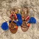 Brash Women’s Strappy Woven Pom Pom Wrap Around Sandal Multi-Color Size 9.5 Photo 0