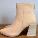 NEW chunky faux suede block heel booties size 8 zip up back Tan Photo 0