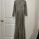 Mac Duggal Ieena For  Silver Metallic Twist Front Plunging Gown Size 4 US $398 Photo 3