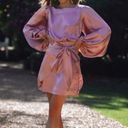 Petal and Pup  Opal Mauve Purple Satin Long Balloon Sleeve Wrap Mini Dress 16 Photo 1