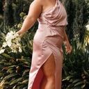 Petal and Pup  Nadia One Shoulder Dusty Rose Pink Satin Maxi Dress 12 Photo 0