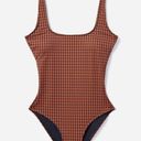 Everlane  Swimsuit Women’s Small NWT Square-Neck Quality One Piece Honey Gingham Photo 2