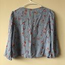 Alya  Blue Floral Cropped Tie Front Button Up Top - Size Small Photo 1