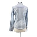 Arden B  Womens L Split Neck Blue Stripe Button Up Blouse Career Blue Tan White Photo 2