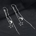 Silver Moon Star Threader Long Tassel Earring Chain, Drop Dangle Woman Earrings Photo 5