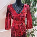 One World  Women's Red Velvet V-Neck Long Sleeve Casual Tunic Top Blouse Size 1X Photo 0