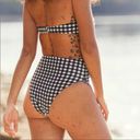 Aerie  Gingham Tie High Cut Cheeky Bikini Bottom Medium Women’s Black White NWT. Photo 6