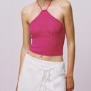 Mango MNG  Pink Crochet Knit Cropped Halter Tank Top Size Medium Photo 10