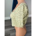 BP  Nordstrom Floral Linen Crop Top Size XS Puff Sleeve Smocked Green Yellow N2 Photo 2