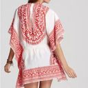 Trina Turk  Shangri-La Sequin Swim Cover-Up Size S? Red White Tribal V Neck Flowy Photo 9