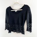 Cache  Scoopneck 3/4 Sleeve Lace Crochet Trim Bell Sleeves Top Black Large Photo 7