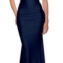 La Femme  Shiny Jersey Blue Open Back Trumpet Gown Dress Photo 0