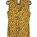 Carmen Marc Valvo Carmen Top Women's Size Large Yellow Floral Leopard Print Tank Blouse Knot Front Photo 0