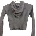 Gray Zip Up Gray Cropped Ribbed Knit Sweater Hoodie Form Fit Women’s Small Photo 2