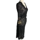 Betsey Johnson Vintage 90s  Sheer Lace Midi Dress L Black Silver Metallic Wrap Photo 4