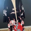 Open Front Flowers Crane Print Kimono Cardigan Photo 2