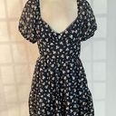 Trixxi  Francesca's Willa Floral Puff Sleeve Mini Dress Navy Blue Large NWT Photo 0