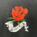 Modern Lux  MEDIUM Black Burnout Amour Rose Fitted Short Sleeve Tee Shirt T-Shirt Photo 7