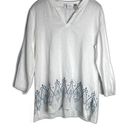 Dana Buchman  100% Linen White Embroidered Vneck Long Sleeve Blouse Size 12 Photo 0