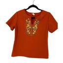 American Vintage Vintage 70s Blouse Women's Sz M Short Sleeve Split Neck Orange Painted Design Photo 0