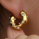 18K Gold Titanium Inlaid Pearls Open Hoop Earrings Photo 0