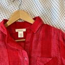 Urban Romantics  Linen Blend Size Small Cropped Button Up Red Boxy Front Pocket Photo 3