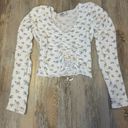 Hollister White Blue Floral Cinch Front Crop Top Long Sleeve Photo 0