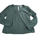 Nine Britton  Green Pleated V-Neck Blouse Women's Medium 3/4 Ruffle Sleeve Detail Photo 0