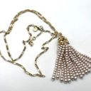 Talbots  Women's Gold Tone Chain Links Pearl Tassel Pendant Necklace Gold White Photo 0