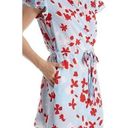 Oscar de la Renta  Pink Label Blue Red Floral Print Satin Wrap Dress Mini Robe S Photo 0