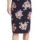 Rebecca Taylor  Phlox Floral Pencil Skirt Slit Linen Career Viscose Navy Blue 4 Photo 0