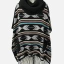 Double Zero  Turtleneck Fringe Poncho Size M Boho Southwest Pockets Western Photo 0