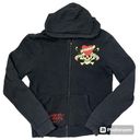 Ed Hardy  Vintage Y2K Black Zip Up Love Kills Graphic Hoodie Size Small Photo 0