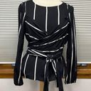 New York & Company Soho Jeans NWT Black Striped Long Sleeve Wrap Top XS Photo 0