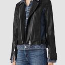 ALLSAINTS  Leather Jacket Biker Blue Denim Black Leather Jacket Size 4 Photo 8