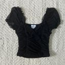 Macy's black ruched top with puffed sleeves Photo 0