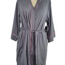 Bebe  Sleepwear Womens L Dark Grey Belted Robe w/ Pink Trim Photo 0