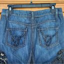 Bebe Long Denim Lace Applique Embellished Maxi Gusset Skirt Y2K Art to Wear Photo 12