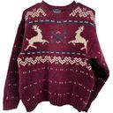 Woolrich VTG  Fair Isle Sweater 80s Crew Neck Reindeer Pullover Wool Maroon M Photo 0