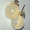 Semi Precious Stone Off White Opaque Gold Tone Dainty Ball Stud Pierced Earrings Photo 8